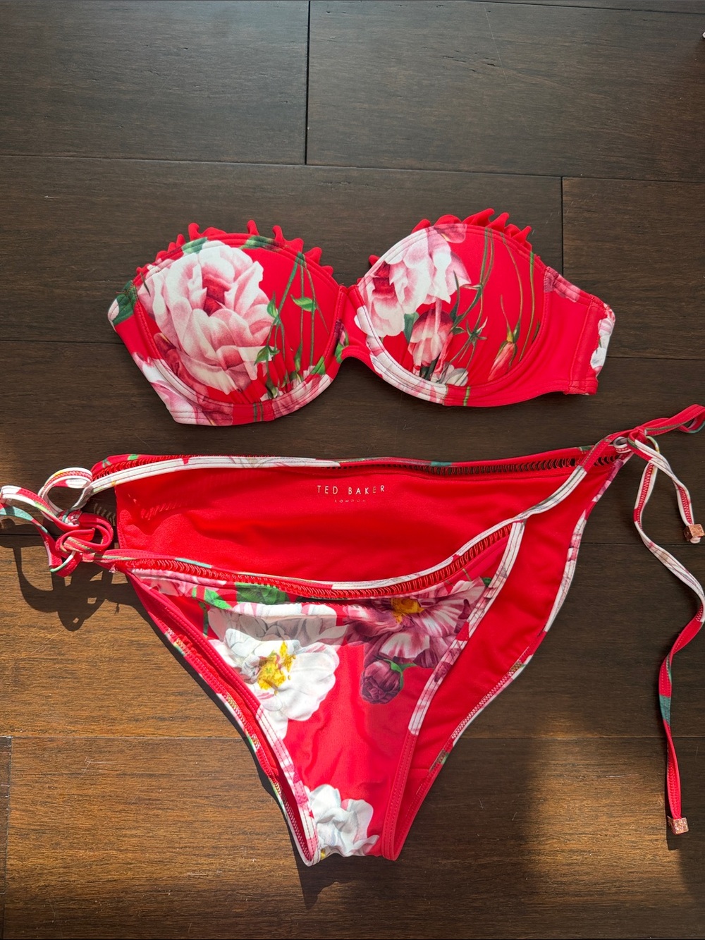 Ted Baker Red and White Floral Bandeau Bikini Set